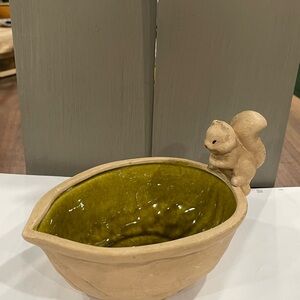 Vintage Whimsical Squirrel Ceramic Bowl with Olive Interior